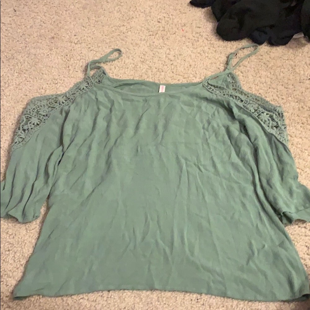 Light green cold shoulder shirt